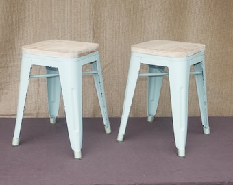 Pair Vintage Mid-Century Metal Stacking  Kitchen Bar Stools, Plant Stands, Tall End Tables