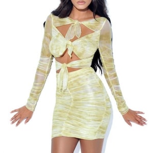 Mesh dress,yellow summer dress, women&#39;s dress, women&#39;s clothing, gift for her, cut out dress, party dress, summer dress, long sleeve dress