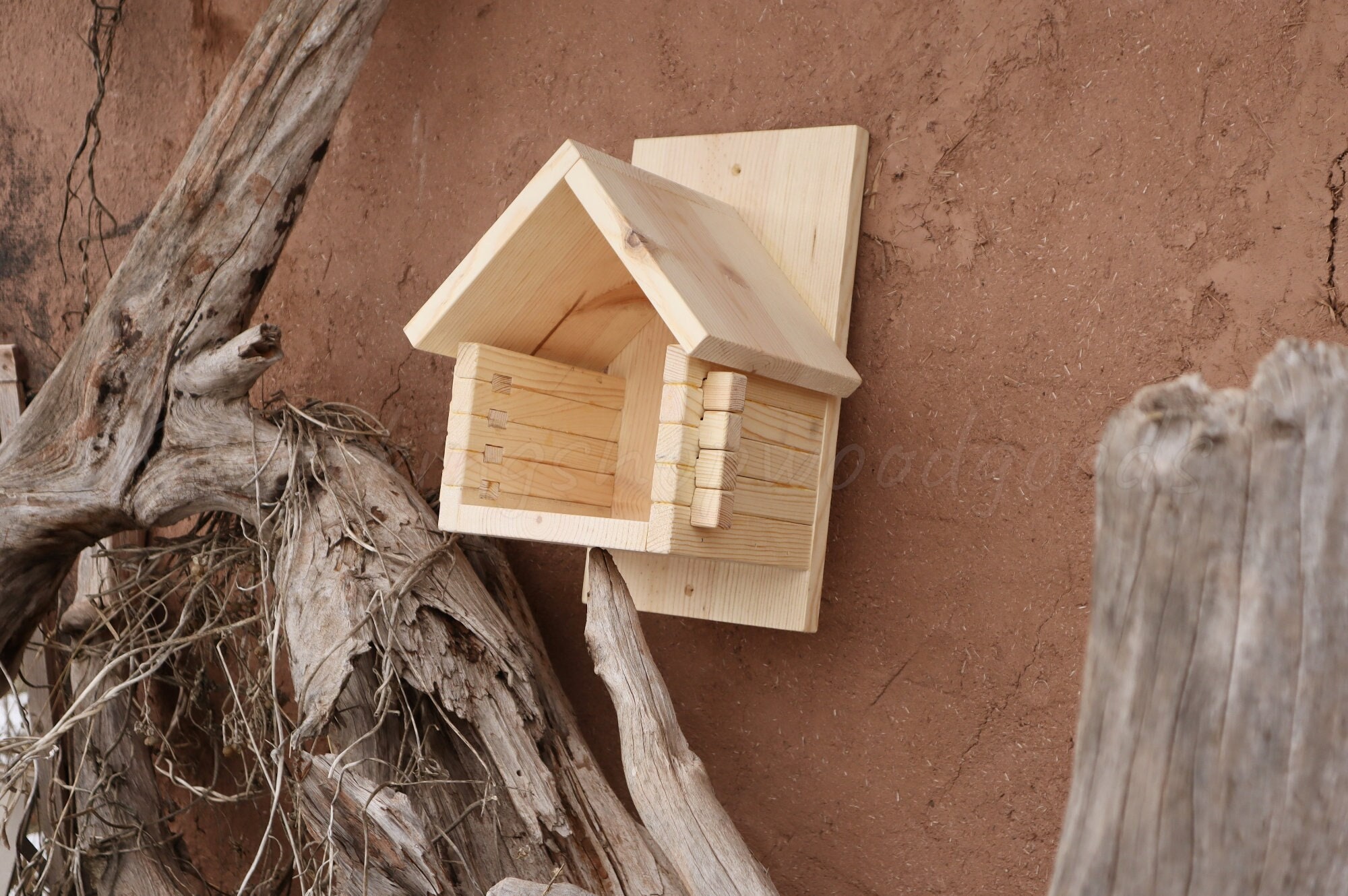 Robin Nest Box - Cabin Style Nest Shelf - Cabin Birdhouse - Birdhouse for Robins - Morning Dove