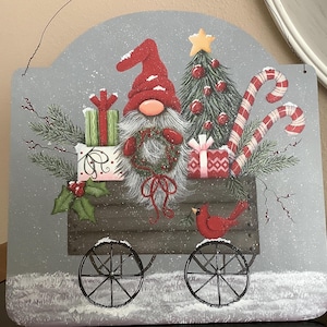 Yuletide Cart wall or door hanger, design by Chris Haughey, tole painted with acrylics by me