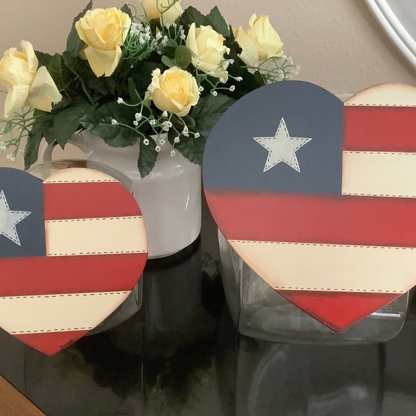 Patriotic Heart Jar Lid: Tole Painted 4th of July Decor