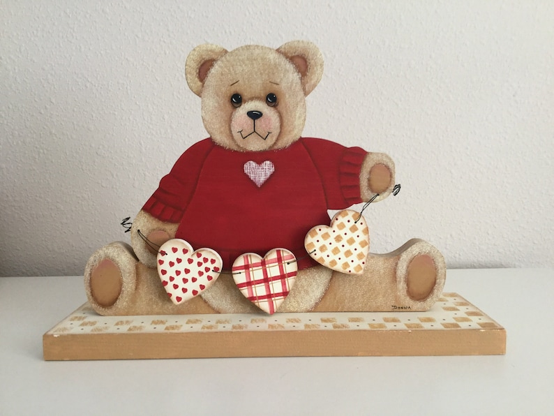 first of a collection of packets Valentine bear painted with acrylic paint a tole painting pattern String of Hearts Bear