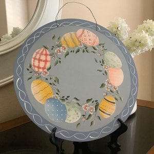 Easter Egg Circle Door or Wall Hanger, original design by Diephouse and Deptula, tole painted on a 12 inch circle