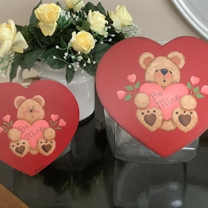 Tole Painted Valentine's Day Cookie Jar Lid: Be Mine Teddy Bear