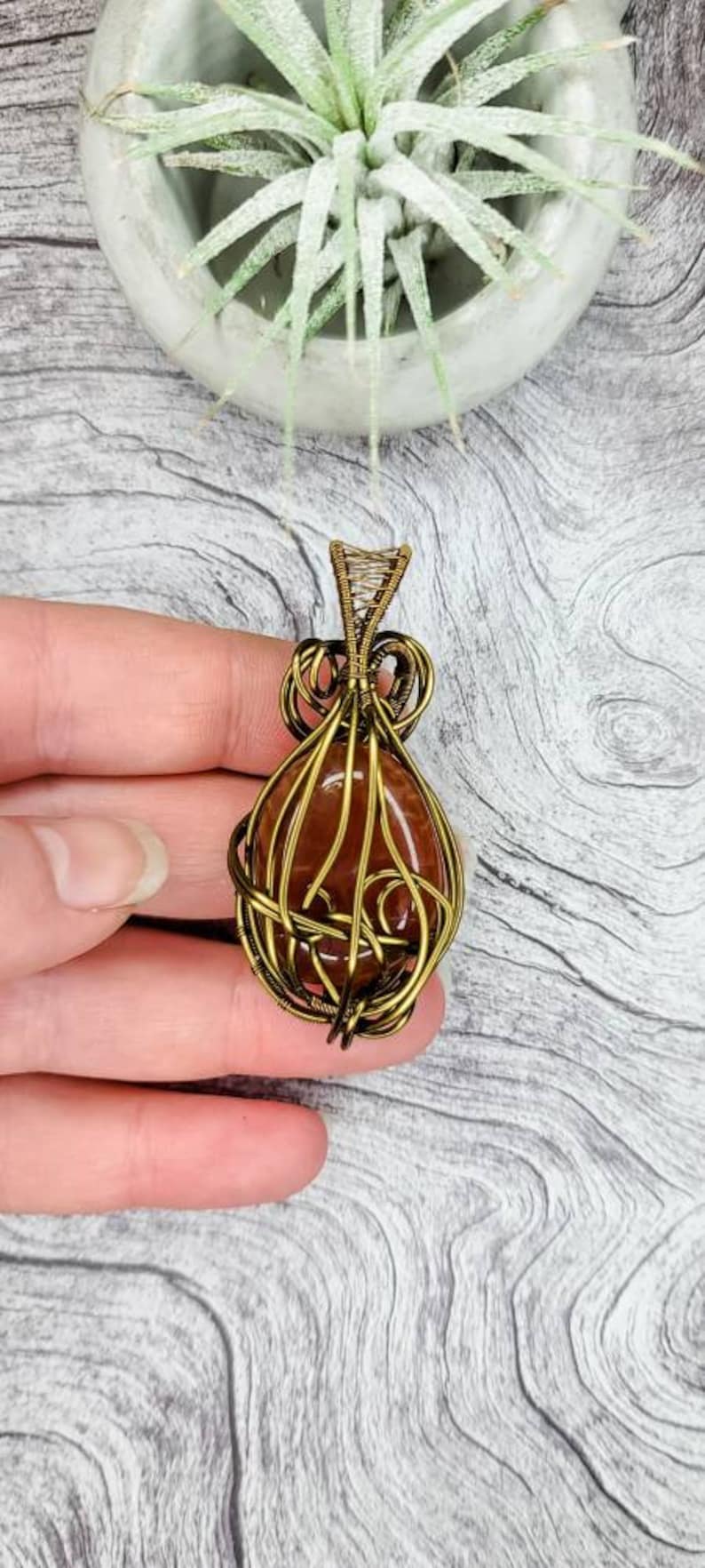 Handcrafted women/'s jewelry Fire Agate stone wire wrapped pendant Elegant accessories