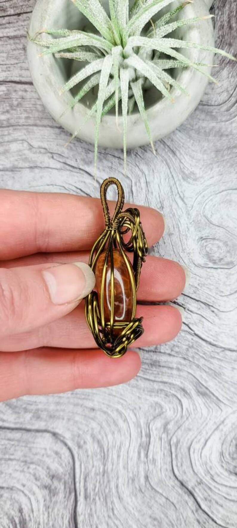 Handcrafted women/'s jewelry Fire Agate stone wire wrapped pendant Elegant accessories