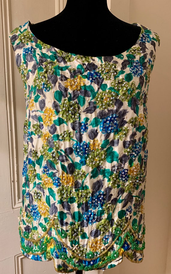 Vintage Bonwit Teller Sequin Tank Chemise Silk Top