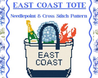 East Coast Needlepoint Canvas Pattern - Coastal Boat Tote | Hydrangeas, Lobster, & Champagne - 18 Mesh