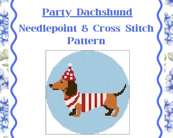 Party Dachshund Needlepoint Pattern - Round Ornament Design (Digital Download)