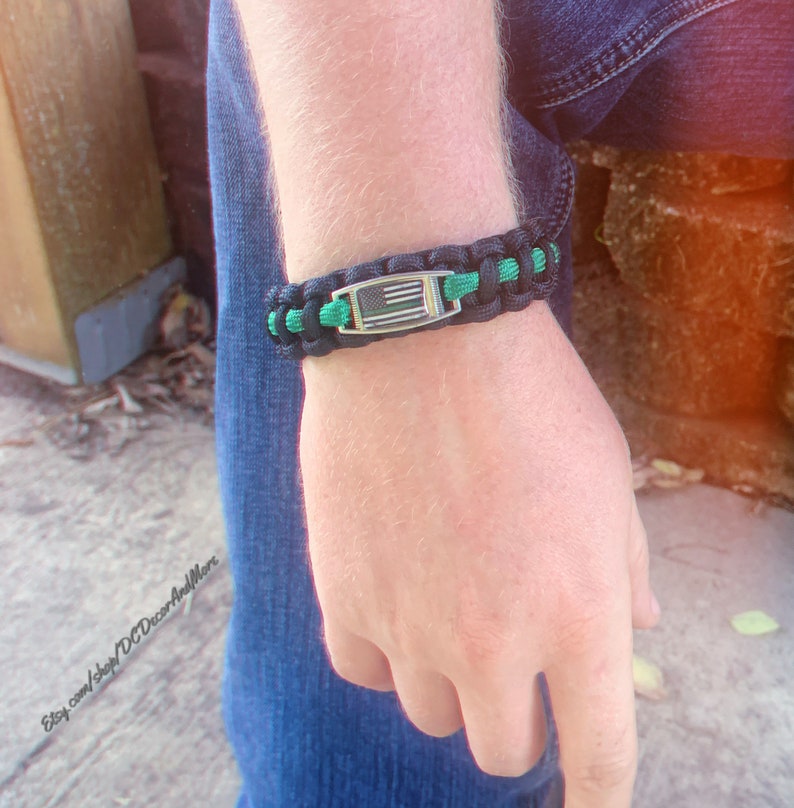 Military Bracelet Thin Green Line Bracelet Dog Tag Bracelet Etsy