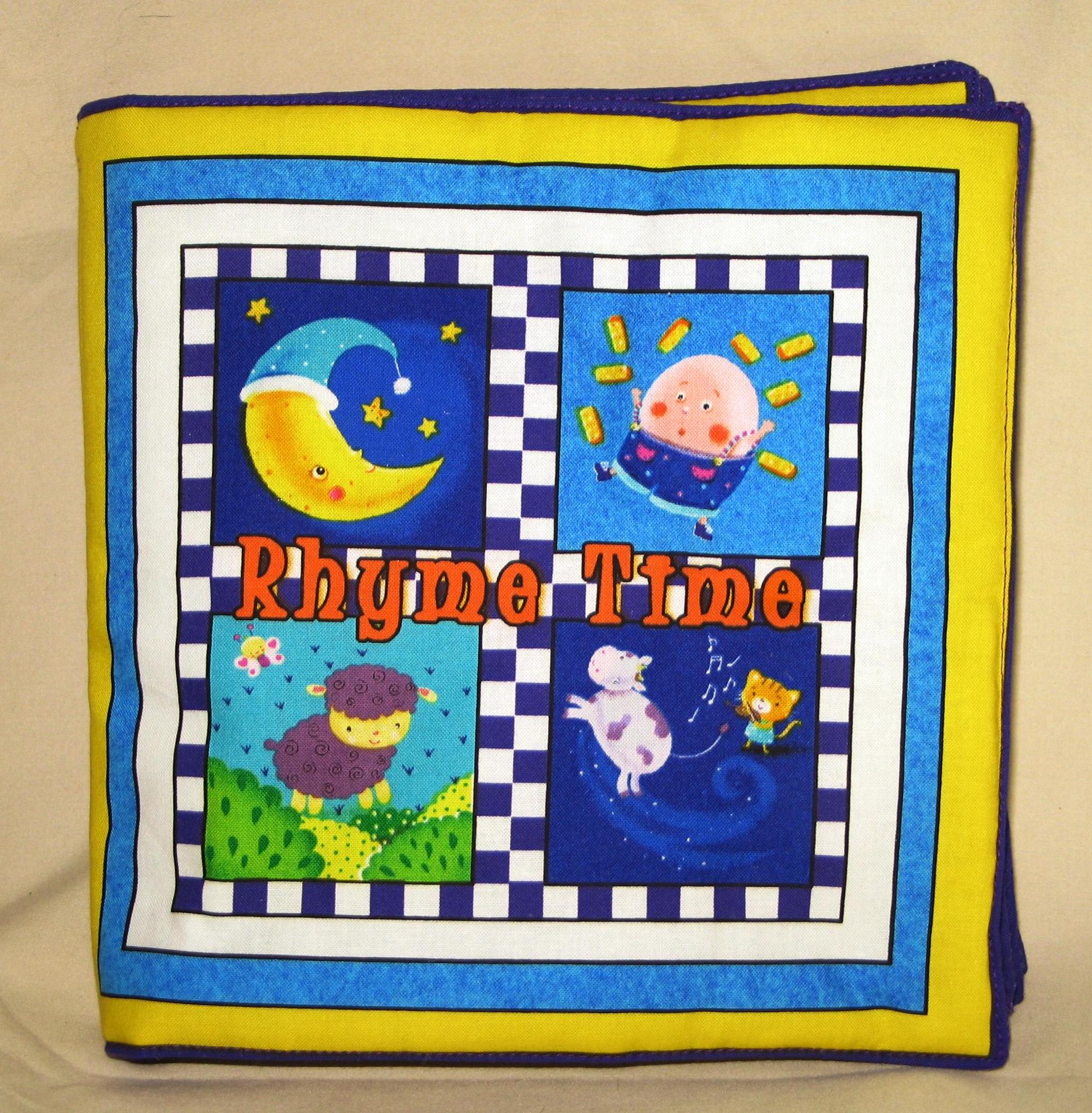 Classic Fabric/Cloth Children's Book, "Rhyme Time". Plush Book / Yellow and Purple Colors