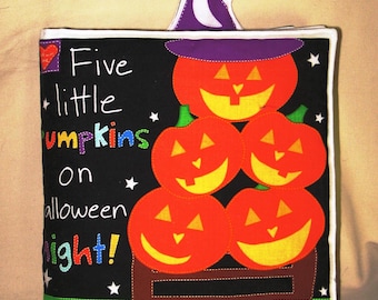 Cutest Halloween Fabric Book! &quot;Five little pumpkins on Halloween&quot; by Sandra Masamen, Completed Fabric/Cloth Book