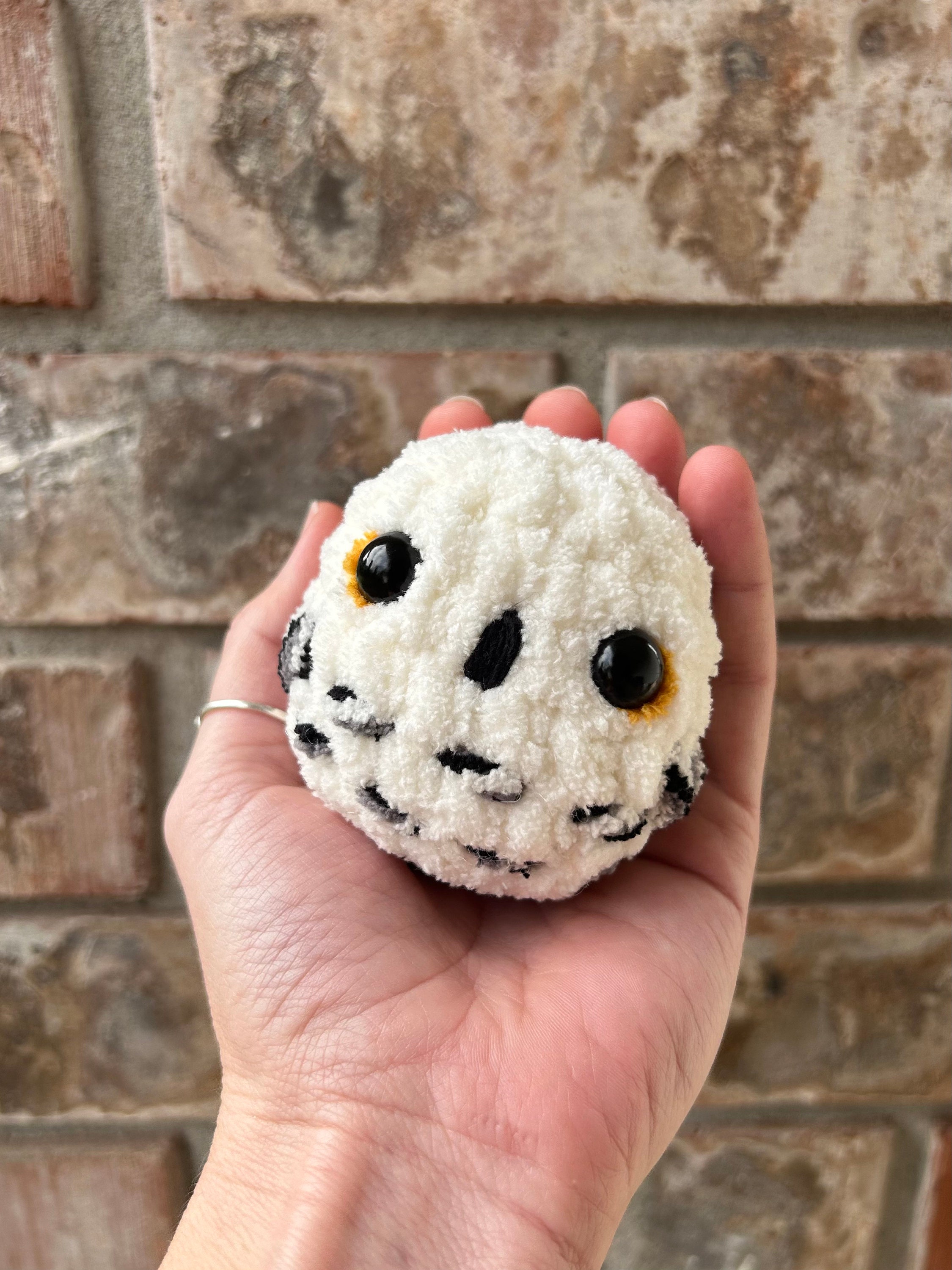 Snowball Owlet: Handmade Crochet Snowy Owl Plush - Desk Pet, Stocking Stuffer, Christmas Ornament