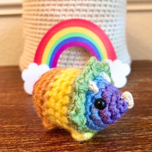 Tiny Crochet Triceratops, Kawaii Keychain, Dinosaur Birthday, Rainbow, Christmas Ornament, Dino Party, Mothers Day Gift, Desk Pet, Chibi image 4