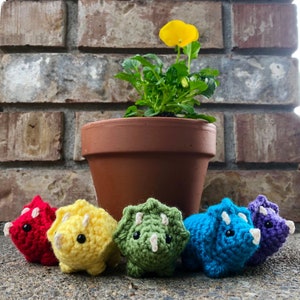 Tiny Crochet Triceratops, Kawaii Keychain, Dinosaur Birthday, Rainbow, Graduation Gift, Dino Party, Back to School, Desk Pet, Chibi
