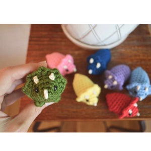 Tiny Crochet Triceratops, Kawaii Keychain, Dinosaur Birthday, Rainbow, Christmas Ornament, Dino Party, Mothers Day Gift, Desk Pet, Chibi image 10