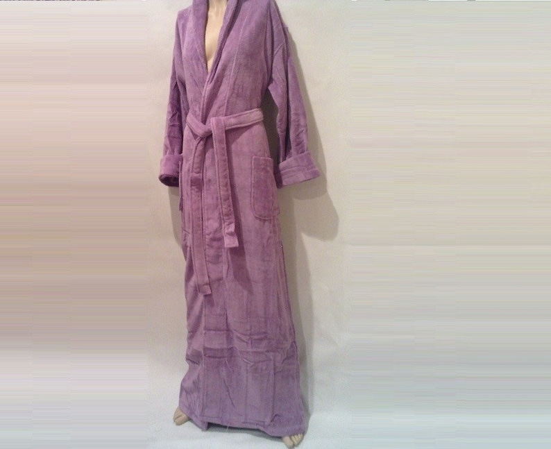 Lilac Housecoat Long Terry Robe Purple Dressing Gown Thick Bathrobe Cotton Terry Velour Bathrobe Lavender Terry Bathrobe Wrap Bathrobe