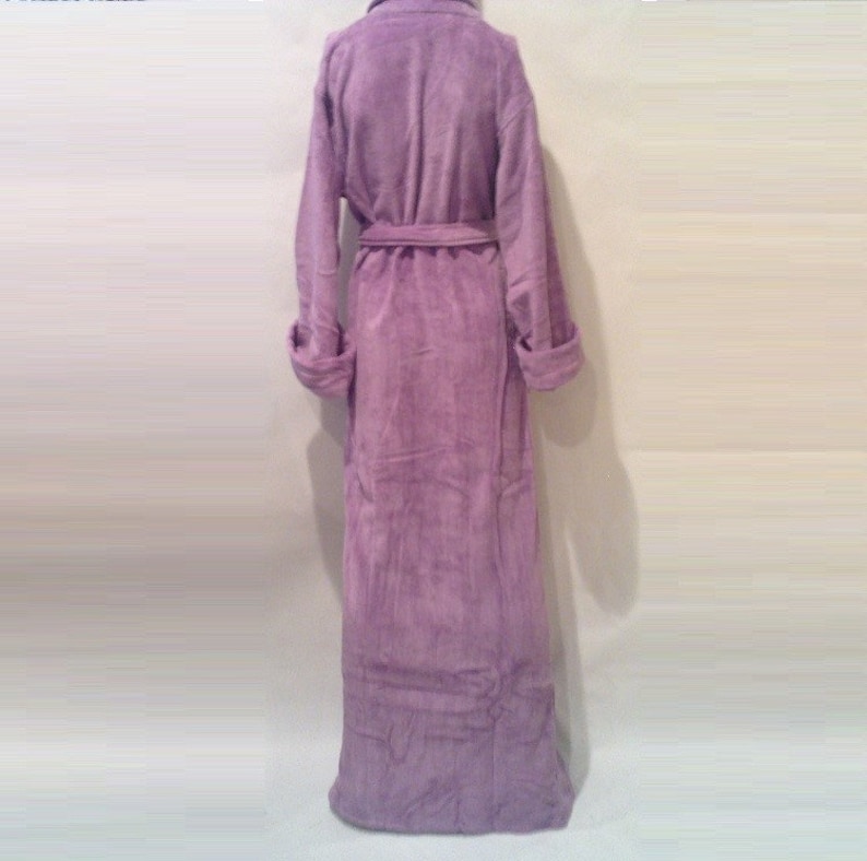 Lilac Housecoat Long Terry Robe Purple Dressing Gown Thick Bathrobe Cotton Terry Velour Bathrobe Lavender Terry Bathrobe Wrap Bathrobe