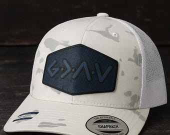 Gorra cristiana de camionero con el símbolo de Dios / Gorra alpina multicámara Snapback / Gorra de fe para hombre / Gorra con parche de cuero sintético / Gorra Richardson