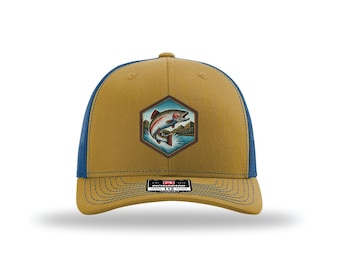 Gorra de pesca de trucha para hombre – Gorra de camionero para pesca con mosca con parche de trucha – Regalo para pescadores – Gorra ajustable Richardson 112