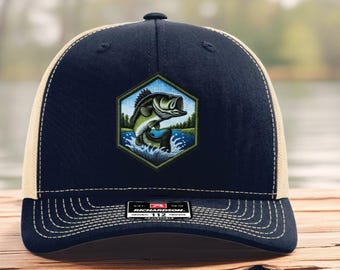 Gorra de pesca de lubina para hombre – Gorra de camionero con parche de pez – Regalo para pescadores al aire libre – Gorra snapback Richardson 112