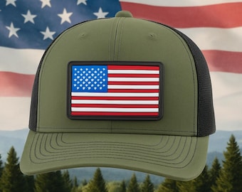 Gorra con la bandera estadounidense • Gorra de camionero patriótica • Parche de PVC compatible con Berry • Gorra ajustable con cierre a presión de EE. UU. • Gorra de camuflaje para exteriores para hombres y mujeres