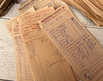 Vintage used bakery receipts, Aged store receipts, Paper set ephemera for junk journals, 10 sheets