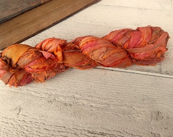 Sari silk ribbon - «Flames» 3 / 6 / 10 yards, Recycled Indian saree, ribbons for crafts or jewelry, junk journal