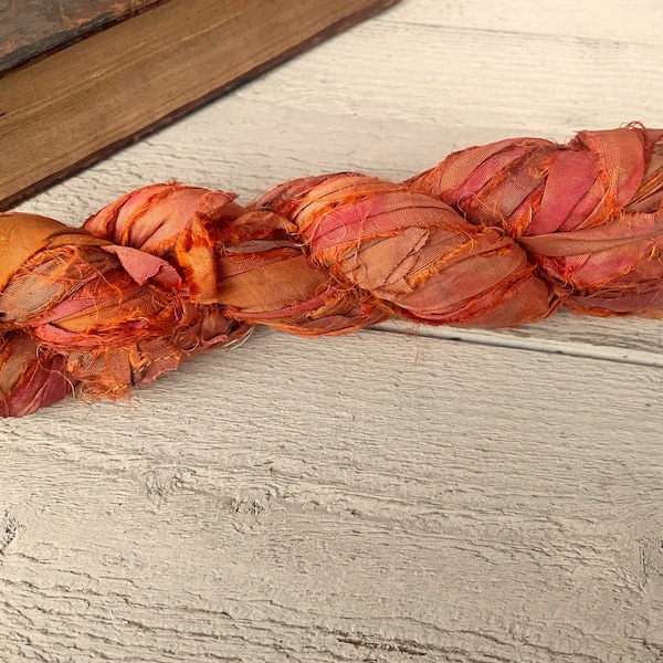 Sari silk ribbon - «Flames» 3 / 6 / 10 yards, Recycled Indian saree, ribbons for crafts or jewelry, junk journal
