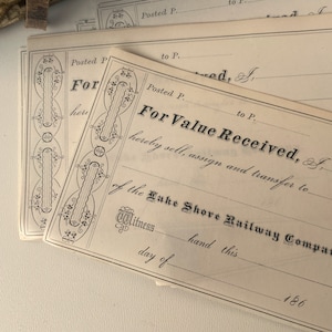 Antique unused 1860s Certificate - 3 sheets - Thin paper, Shares certificates, Calligraphy, For junk journal