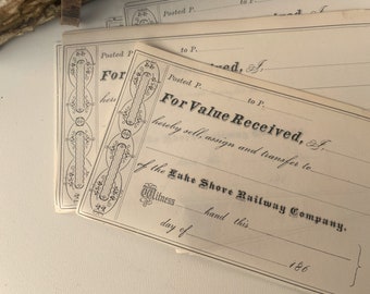 Antique unused 1860s Certificate - 3 sheets - Thin paper, Shares certificates, Calligraphy, For junk journal