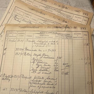 Folhas de livro-razão francês manuscrito vintage da década de 1930 - 10 folhas - Efêmera vintage para diário de lixo, caligrafia