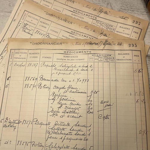 feuilles de grand livre manuscrites françaises vintage des années 1930 - 10 feuilles - éphémères vintage pour journal indésirable, calligraphie