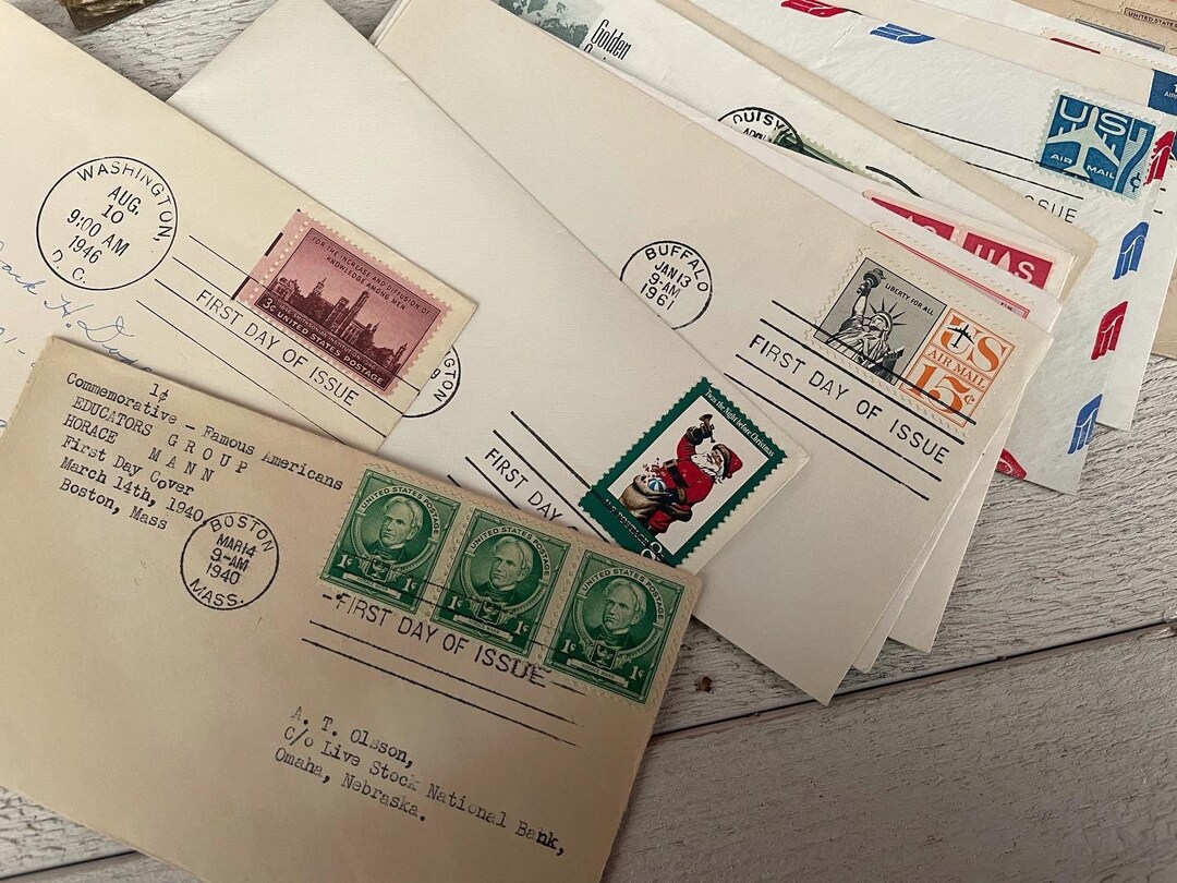 Vintage Used First Day Issue Envelopes, Mail Postal, With Stamps and ...