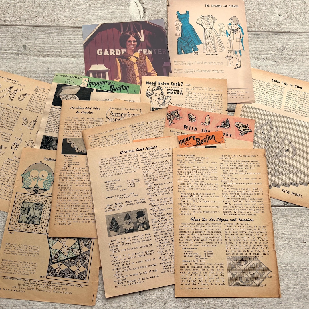 Vintage Craft Magazine Pages - 10 Sheets - Workbasket, Needlework, Art ...