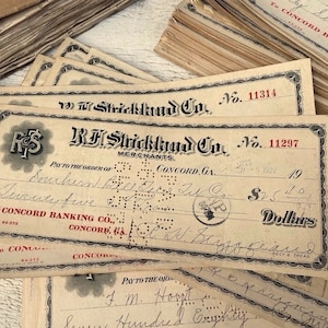 Antike Bankschecks, Gebrauchter Zahlungsbeleg, Vintage Ephemera für Junk Journal, Handgeschrieben, 10/50/100 Blatt