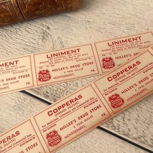 Set di etichette per farmacia vintage rosso, effimeri da farmacista, etichette gommate, Scrapbooking, 10 etichette