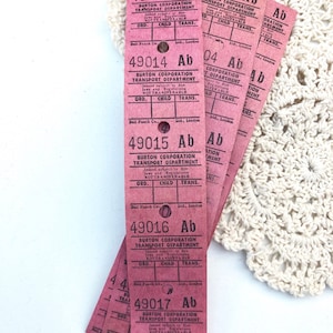 UK bus ticket pink, Vintage ephemera fuchsia, tickets from 1960s, Junk journal paper, For scrapbooking, 50 tickets