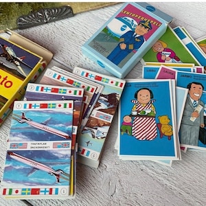 Vintage Kids Playing cards for crafts - 2 full decks - Finnish ephemera, Vintage airplane games, Junk journaling Scrapbooking