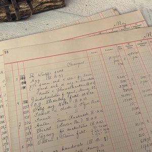Huge Vintage Ledger pages with Dutch door cut, Handwritten, Finnish ephemera for junk journal, Account paper, 5 sheets,