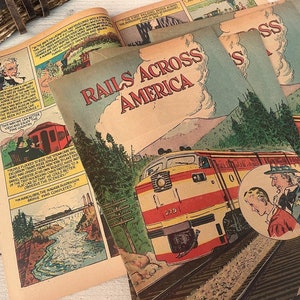 Rivista ferroviaria d'epoca, Fumetti sui treni, Rotaie anni '50 attraverso l'America, Viaggi, Materiale effimero per diario spazzatura