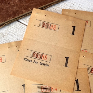 Vintage barbers receipts, Please pay cashier, Perforated receipts with stub, Junk journaling, 10 sheets