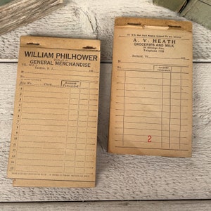 Recibos de loja antigos não utilizados - 8 folhas - anos 1920 e 1930, conjunto de recibos envelhecidos, itens efêmeros para diário de lixo