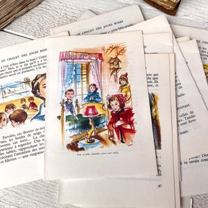 pages de livres pour enfants français vintage, illustrations, enfants, papier journal indésirable, éphémères pour le scrapbooking, 10 feuilles