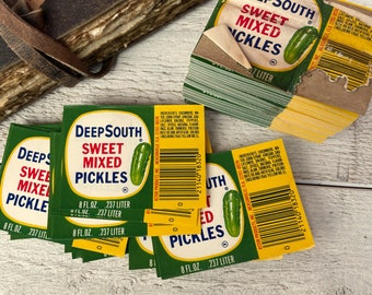 Vintage Deep South Pickles Can Labels: Tiny Ephemera for Junk Journals (25 Sheets)