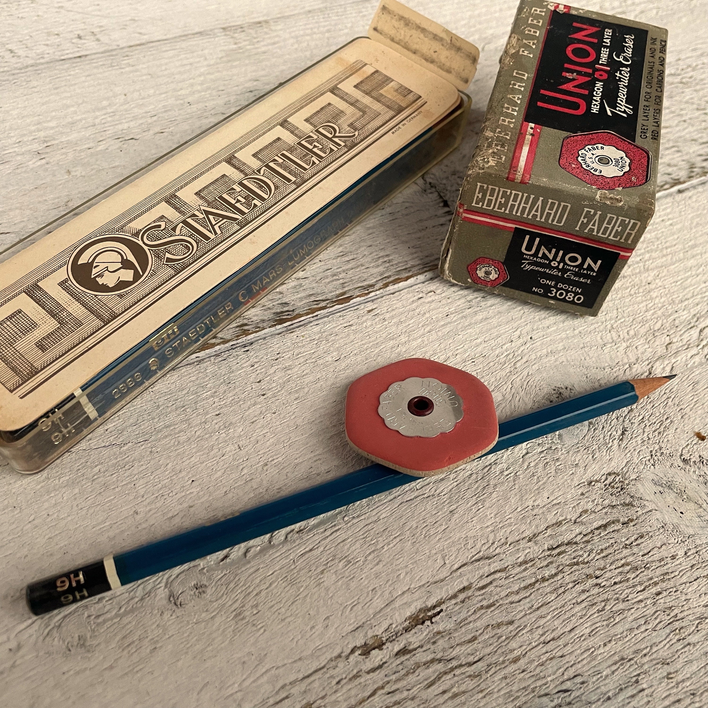 Vintage Collectible Pencil and Eraser, Staedtler Pencils, Eberhard