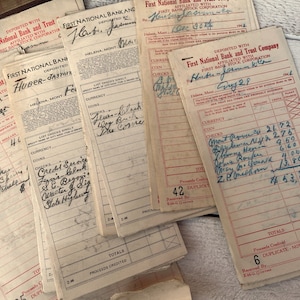 Ricevute bancarie d'epoca, scritte a mano, ricevute di deposito di pagamento, materiale effimero per scrapbooking, 5 fogli