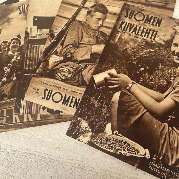 Vintage Finnish 1930s-40s magazine, Suomen Kuvalehti, For collector and junk journaling, RANDOM MAGAZINE