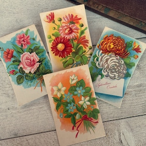 Vintage Blumen Postkarten, Ephemera für Junk Journaling und Mixed Media, unbenutztes Kartenset, 4 Bögen