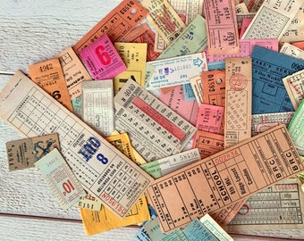 Surtido de billetes grandes vintage, 10 billetes, Billetes de transporte, Juego de billetes de tren de autobús, Billete de transferencia, Para diario basura